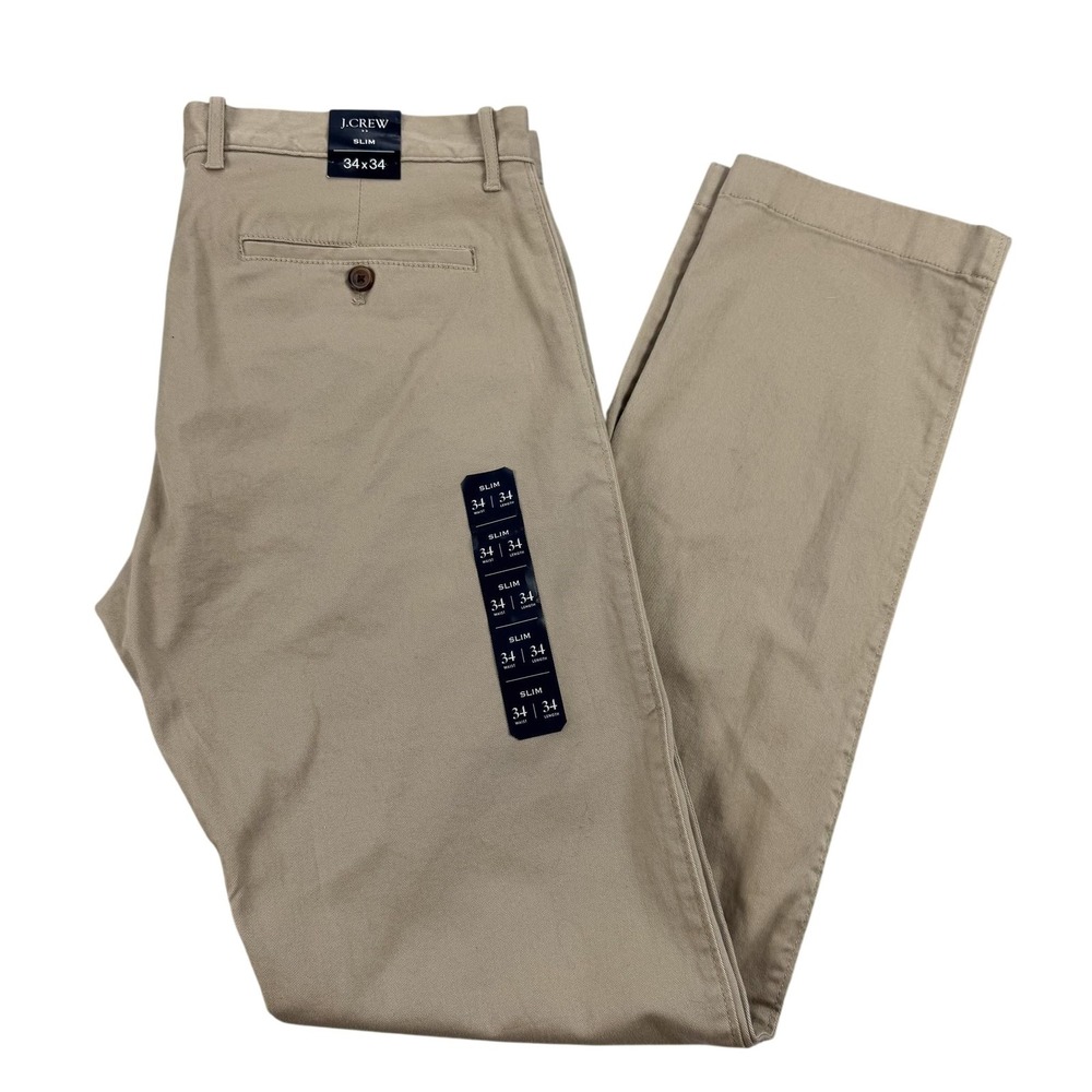 J Crew Flex Slim Chino Pants Mens 34x34 Beige Khaki Stretch Canvas H3167 NEW
